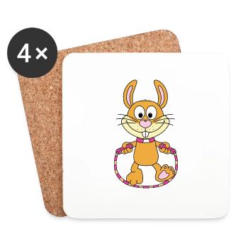HASE - KANINCHEN - SPRINGSEIL - SEILSPRINGEN - Untersetzer (4er-Set) - Weiß - Vorne
