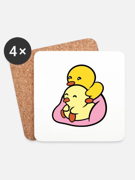 Duckie and Duck Bean Bag Cuddle - Coasters (set of 4) - white