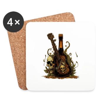 Heavy Metal Guitar Skull and Beer - Coasters (set of 4) - white - Front