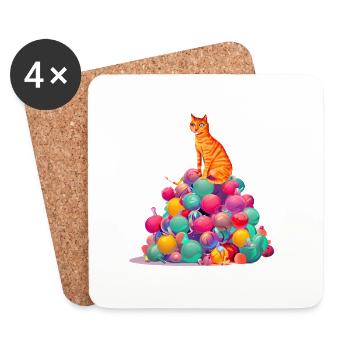 Katze Weihnachten Hauskatze X-Mas Kätzchen Kater - Untersetzer (4er-Set) - Weiß - Vorne
