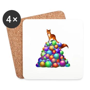 Cat X-Mas Kitten Cat Christmas Domestic Cat - Coasters (set of 4) - white - Front