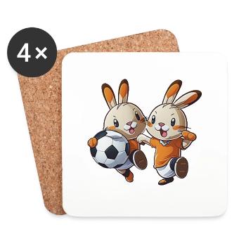 Rabbits Play Football Bunny Bunny Ball Sport - Coasters (set of 4) - white - Front