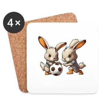 Rabbits Play Football Bunny Bunny Ball Sport - Coasters (set of 4) - white - Front