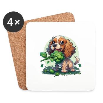 Un chien mignon mange des légumes au brocoli - Dessous de verre (lot de 4) - blanc - Devant