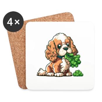 Un chien mignon mange des légumes au brocoli - Dessous de verre (lot de 4) - blanc - Devant