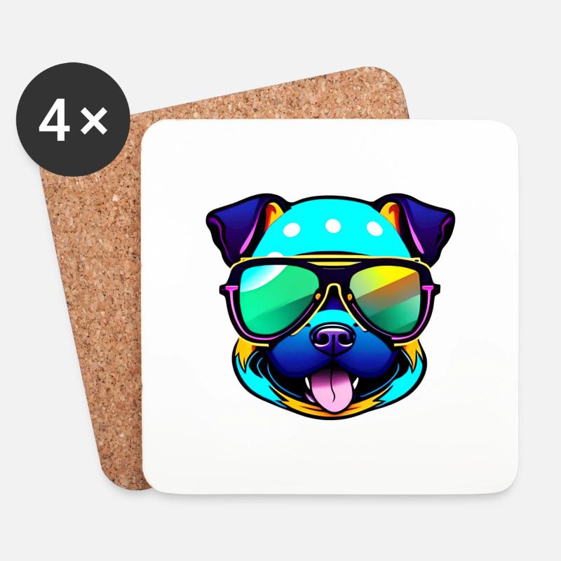 cute dog with sunglasses - Untersetzer (4er-Set) - Weiß