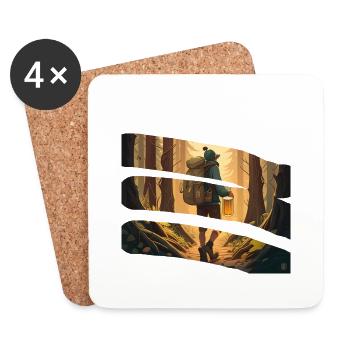 Randonneurs en forêt avec de la bière - Dessous de verre (lot de 4) - blanc - Devant