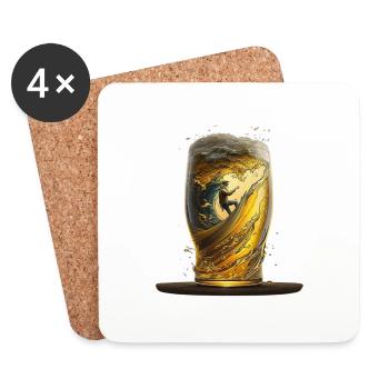 Verre à bière avec surfeur sur vague - Dessous de verre (lot de 4) - blanc - Devant
