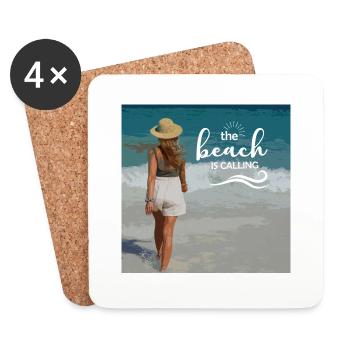 the beach is calling - frau mit hut am strand - Untersetzer (4er-Set) - Weiß - Vorne