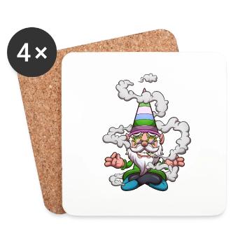 Drôle de gnome Fumer un joint - Dessous de verre (lot de 4) - blanc - Devant