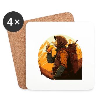 Hikers with beer at sunset. Outdoor - Coasters (set of 4) - white - Front