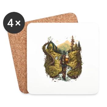 Randonneurs à la rivière avec bière dans le sac à dos - Dessous de verre (lot de 4) - blanc - Devant