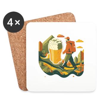 Hike in nature with destination: beer - Coasters (set of 4) - white - Front