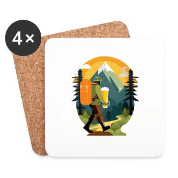 Hikers with beer in nature. Outdoor motif - Coasters (set of 4) - white - Front