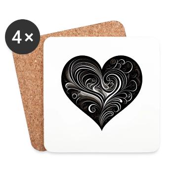 Coeur noir - Dessous de verre (lot de 4) - blanc - Devant