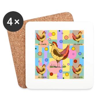 Chickens - Coasters (set of 4) - white - Front