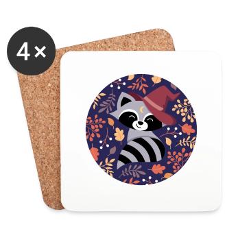 Raccoon with autumn pattern - Coasters (set of 4) - white - Front
