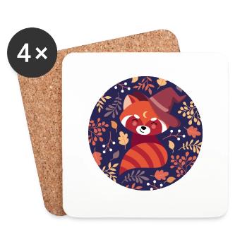 red panda with autumn pattern - Coasters (set of 4) - white - Front