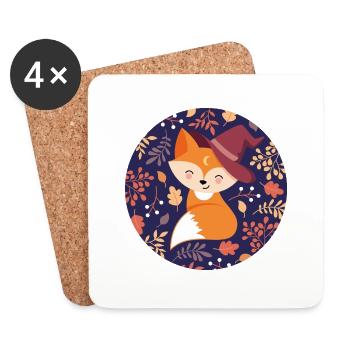 Fox with autumn pattern - Coasters (set of 4) - white - Front