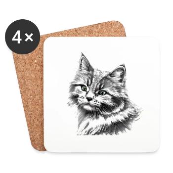 Chat Propriétaire Chat Domestique Chaton de compagnie - Dessous de verre (lot de 4) - blanc - Devant