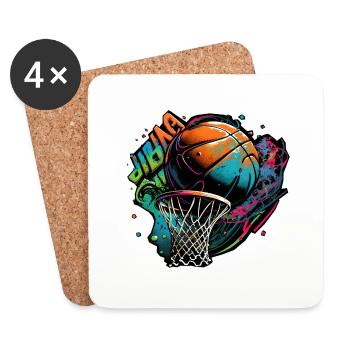 Graffiti de basket-ball coloré - Dessous de verre (lot de 4) - blanc - Devant