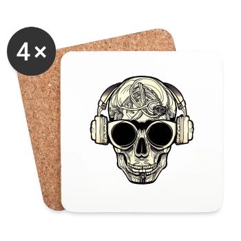 Totenkopf mit Kopfhörer und Sonnenbrille - Untersetzer (4er-Set) - Weiß - Vorne