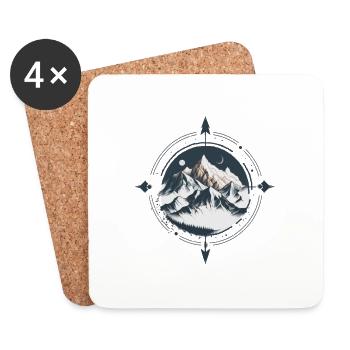 Boussole minimaliste avec montagnes - Dessous de verre (lot de 4) - blanc - Devant