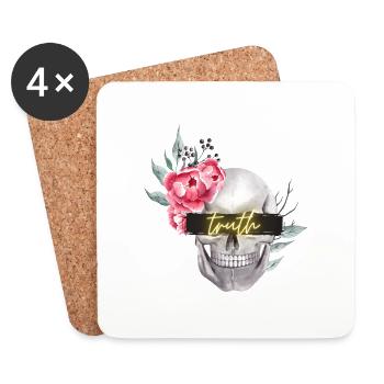 Totenkopf, Rosen, Balken Aufschrift "truth" hinten - Untersetzer (4er-Set) - Weiß - Vorne