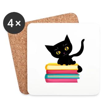 Chat Lecture Chat Livre Chat domestique Chaton Livres - Dessous de verre (lot de 4) - blanc - Devant