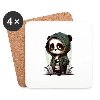 Teenagepanda mit Hoodie - Untersetzer (4er-Set) - Weiß - Vorne