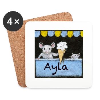 Ayla Personalised Name with mice selling Icecream - Coasters (set of 4) - white - Front