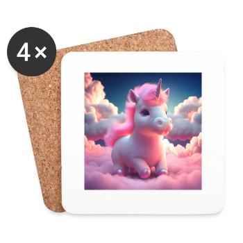 Mignon bébé licorne courant de manière ludique sur les nuages - Dessous de verre (lot de 4) - blanc - Devant