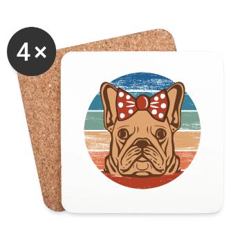 French Bulldog Girl Dog Head Rainbow - Coasters (set of 4) - white - Front