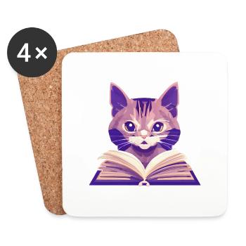 Katze Bücher Hauskatze Kater Buch Kätzchen Lesen - Untersetzer (4er-Set) - Weiß - Vorne