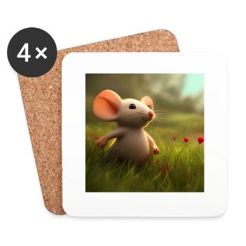 Maus beim Spaziergang - Untersetzer (4er-Set) - Weiß - Vorne