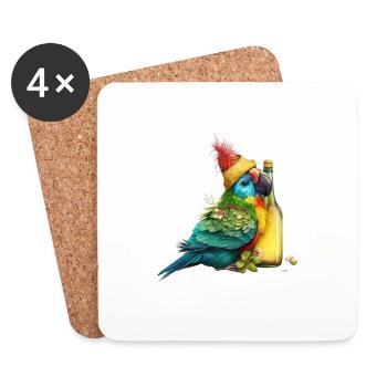 Parrot cuddles with beer - Coasters (set of 4) - white - Front