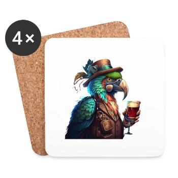 Cooler Papagei mitHut und Bier - Untersetzer (4er-Set) - Weiß - Vorne
