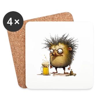 Lusy crazy hedgehog with beer - Coasters (set of 4) - white - Front