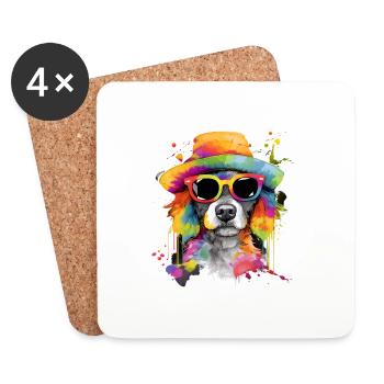 Hund mit Hut und Brille - Untersetzer (4er-Set) - Weiß - Vorne