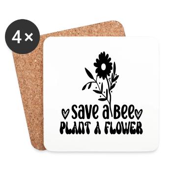 Sauver une abeille Planter une fleur - Dessous de verre (lot de 4) - blanc - Devant