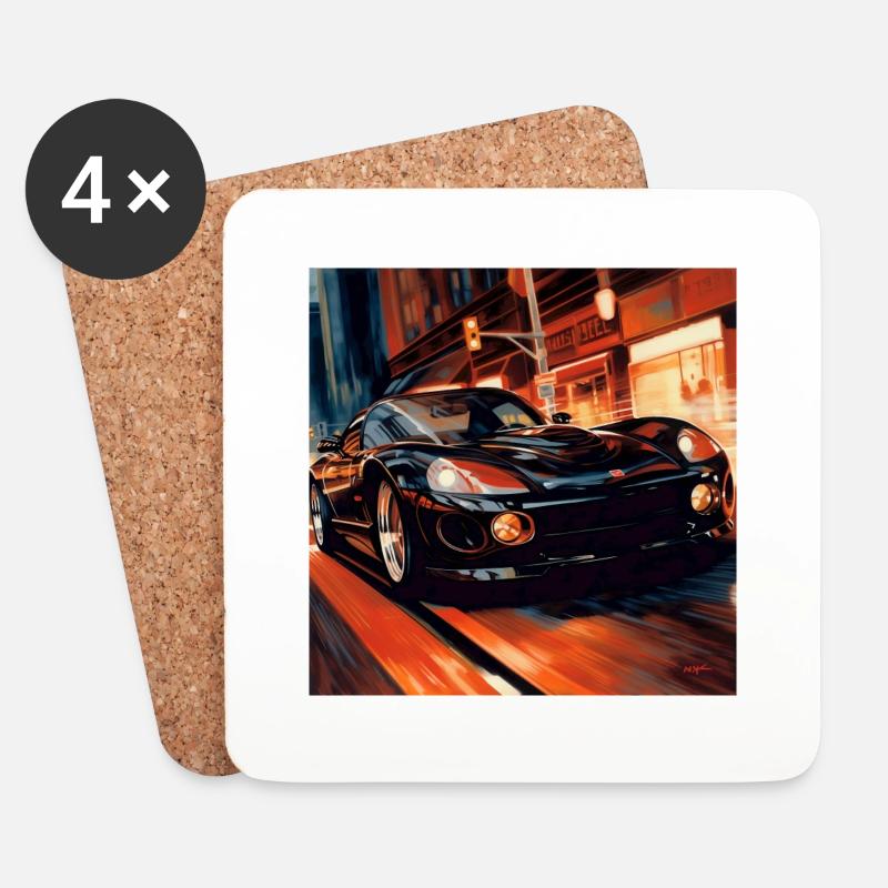 black sports car - Untersetzer (4er-Set) - Weiß