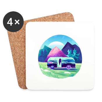 Camping Camp Camping Camping-car Caravane Cadeau - Dessous de verre (lot de 4) - blanc - Devant