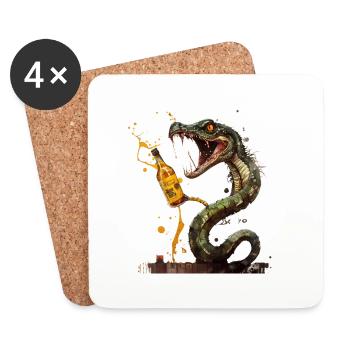 Dangerously cool snake with beer - Coasters (set of 4) - white - Front