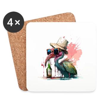 Cool flamingo with sunglasses beer and hat - Coasters (set of 4) - white - Front