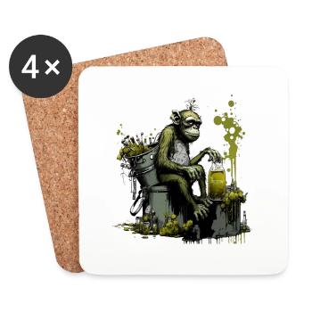 Chimpanzees in front of the brewing kettle, special brow - Coasters (set of 4) - white - Front