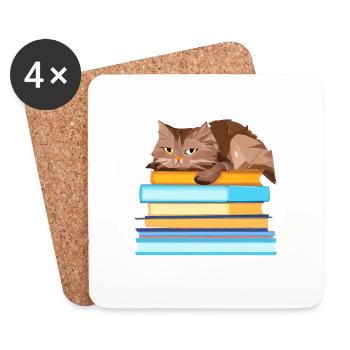 Cat Books Cat Book Kitten Reading Domestic Cat - Coasters (set of 4) - white - Front