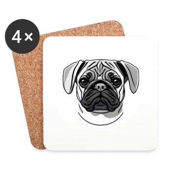 Mops Porträt Design Grafik Druck Motiv - Untersetzer (4er-Set) - Weiß - Vorne