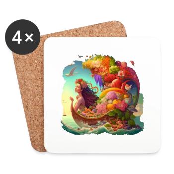 Sirène dans le cadeau de bateau de fruits - Dessous de verre (lot de 4) - blanc - Devant