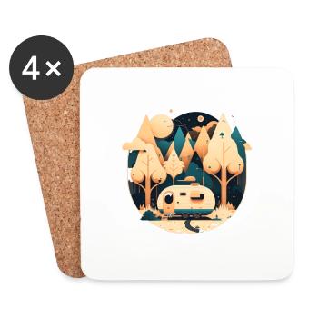 Camping en caravane - motif pour les amateurs de plein air - Dessous de verre (lot de 4) - blanc - Devant