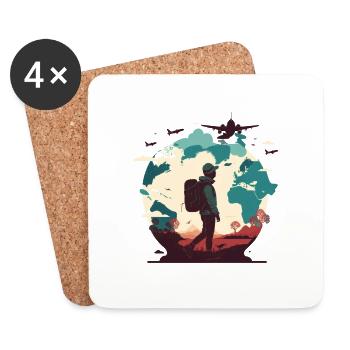 L’envie de voyager, les avions dans le ciel et les randonneurs - Dessous de verre (lot de 4) - blanc - Devant